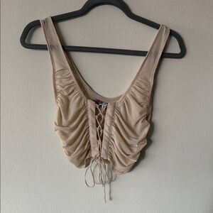 Urban Outfitters Tan Ruched Tie Front Tank Top